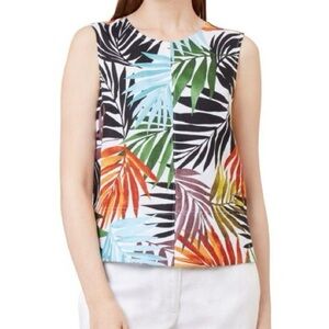 NWT HOBBS London 100% flax linen coral multi Tropical Leaf Print Sleeveless Top